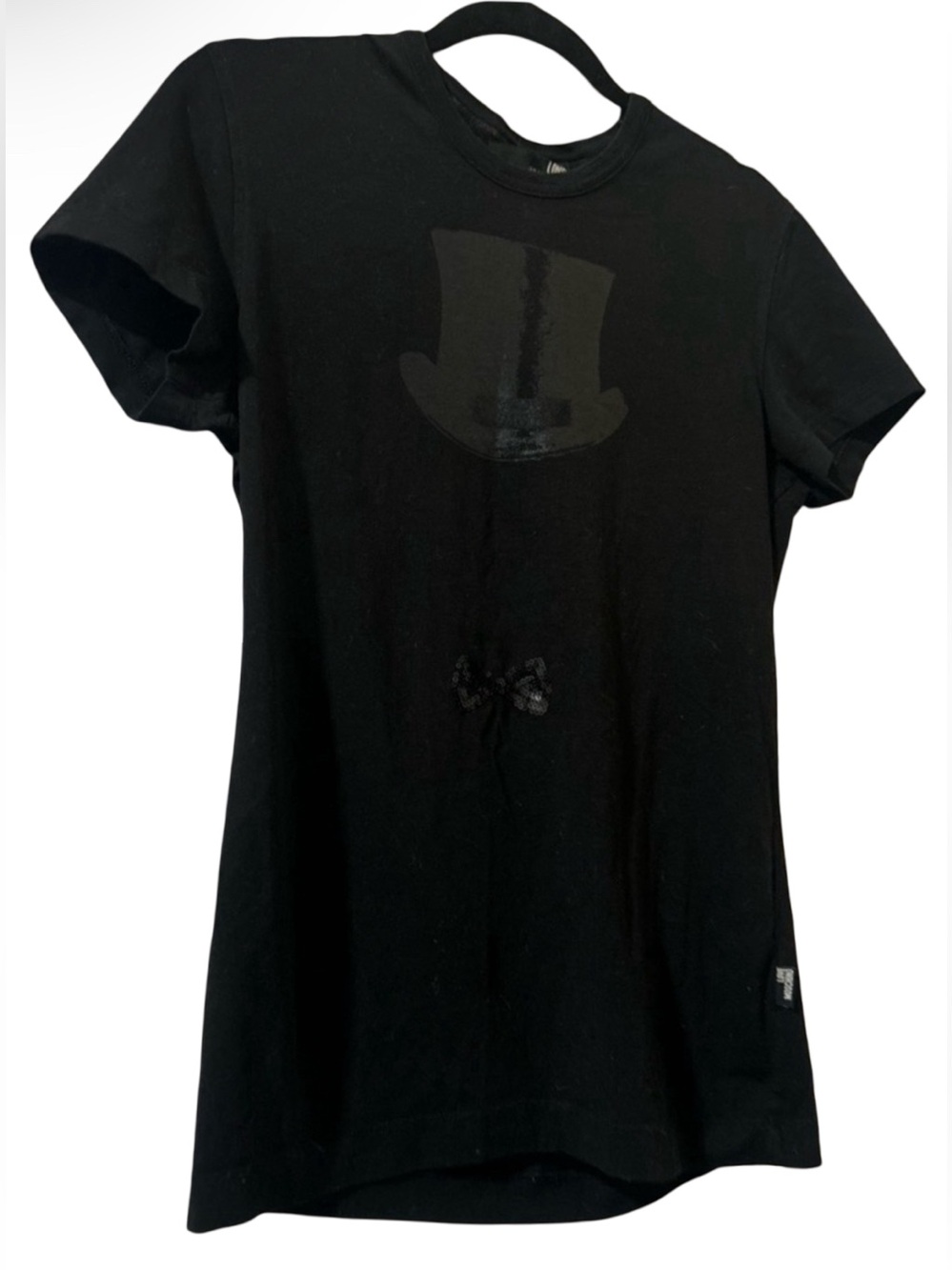 Love Moschino Black Sequin Graphic T-Shirt | Hat & Bow Tie Designer Tee Size M